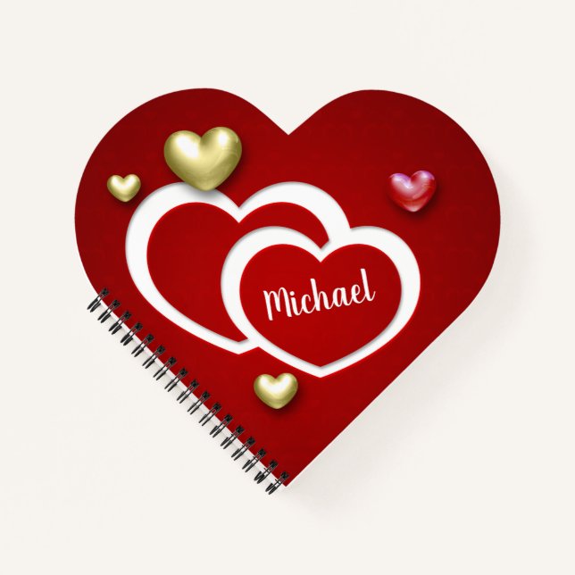 Modern Red Gold Valentine's Day Hearts Notebook (Front)