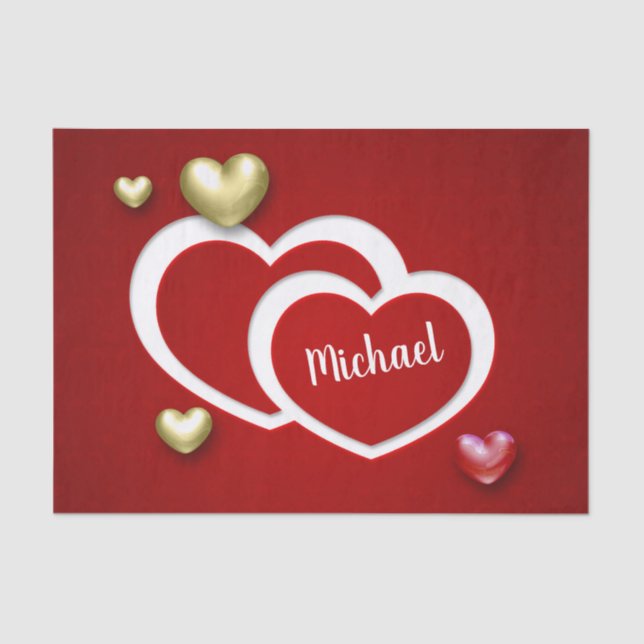 Modern Red Gold Valentine's Day Hearts Tissue Paper (Front)