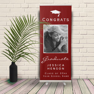 Modern Red Graduate Photo Congrats Graduation Retractable Banner