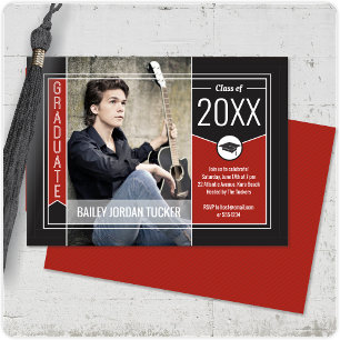 Modern Red Graduate Photo Graduation Invitation