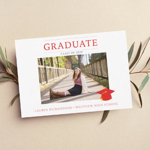 Modern Red Graduation Party Photo Invitation