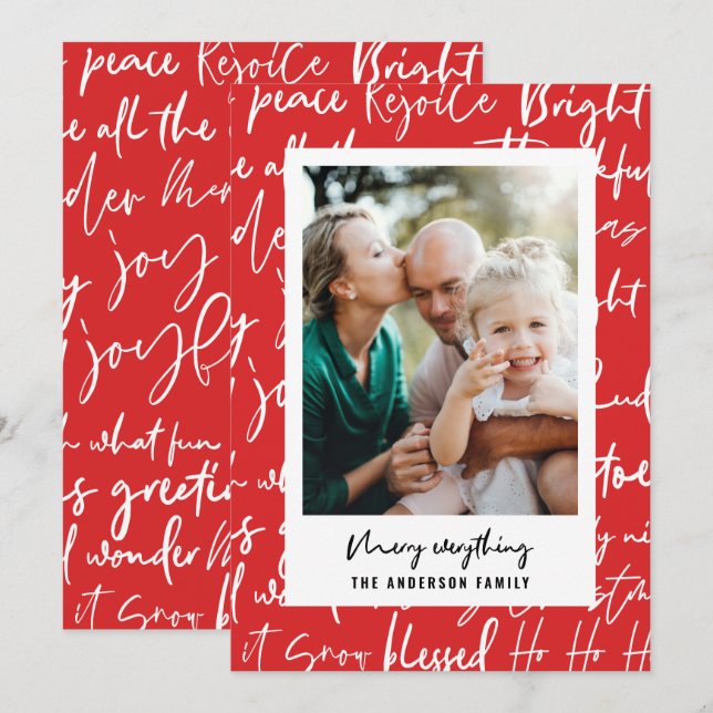 Modern red graphic typography Christmas 1 photo Holiday Card (Front/Back)