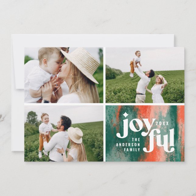 Modern red green abstract painted Christmas Holiday Card (Front)