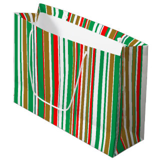 Modern Red Green and Gold Christmas Stripes Large Gift Bag