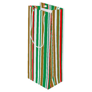 Modern Red Green and Gold Christmas Stripes Wine Gift Bag