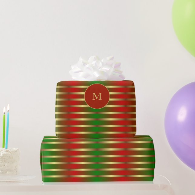Modern Red Green And Gold Stripes Christmas Wrapping Paper (Party Gifts)