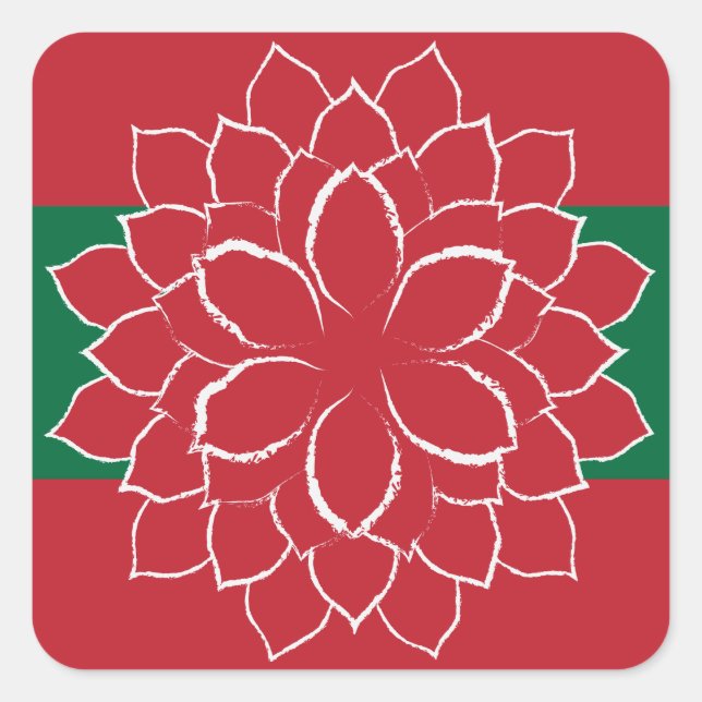 Modern Red, Green and white Holiday Poinsettia Square Sticker (Front)