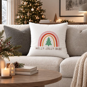 Modern Red Green Boho Christmas Throw Pillow Decor