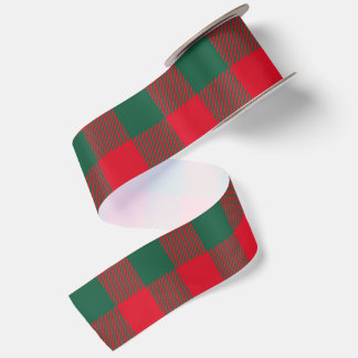Modern Red Green Buffalo Plaid Christmas Pattern Satin Ribbon