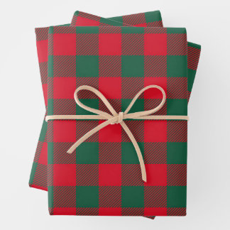 Modern Red Green Buffalo Plaid Christmas Pattern Wrapping Paper Sheet
