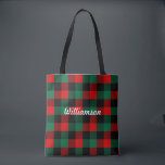 Modern Red Green Christmas Buffalo Plaid Pattern Tote Bag<br><div class="desc">Lovely red and green chequered buffalo plaid tote bag. A classic design in seasonal holiday colours. Personalise the name on the front and back.
Great for shopping for Christmas gifts or carrying them. This bag is classy,  modern,  chic,  and stylish. Makes a great gift too!</div>