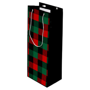 Modern Red Green Christmas Buffalo Plaid Pattern Wine Gift Bag