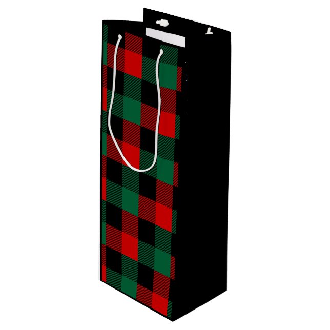 Modern Red Green Christmas Buffalo Plaid Pattern Wine Gift Bag (Front Angled)