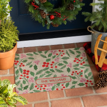 Modern Red & Green Christmas Floral Pattern