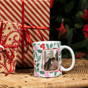 Modern Red & Green Christmas Floral Pattern Coffee Mug