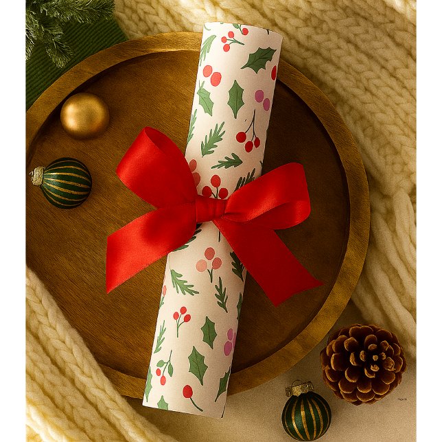Modern Red & Green Christmas Floral Pattern Falala Wrapping Paper (Creator Uploaded)