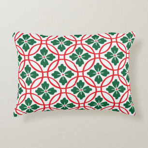 Modern Red Green Christmas Holly Pattern Accent Pi Decorative Cushion
