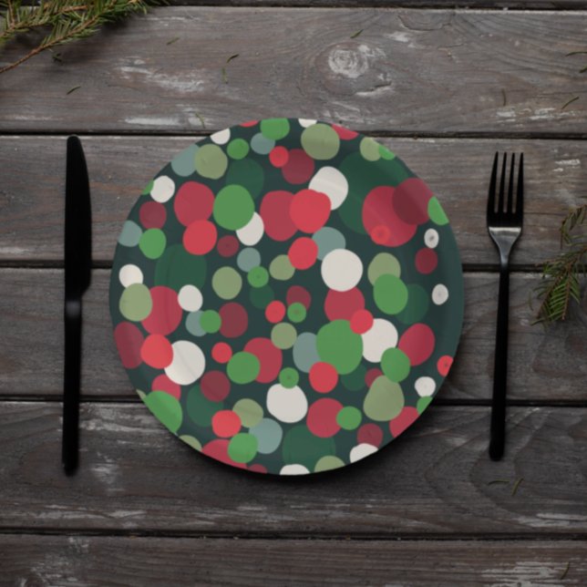 Modern Red Green Christmas Polka Dot Paper Plate (Creator Uploaded)