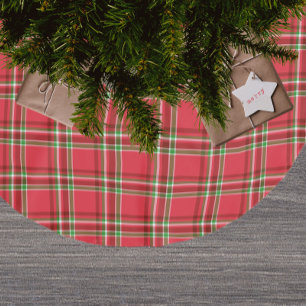 Modern Red Green Christmas Tartan Plaid Pattern Brushed Polyester Tree Skirt