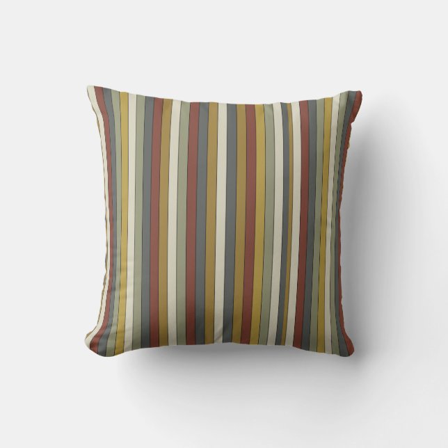 Modern red green cream yeillow striped cushion (Front)