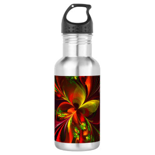 Modern Red Green Floral Abstract Art Pattern #05 532 Ml Water Bottle