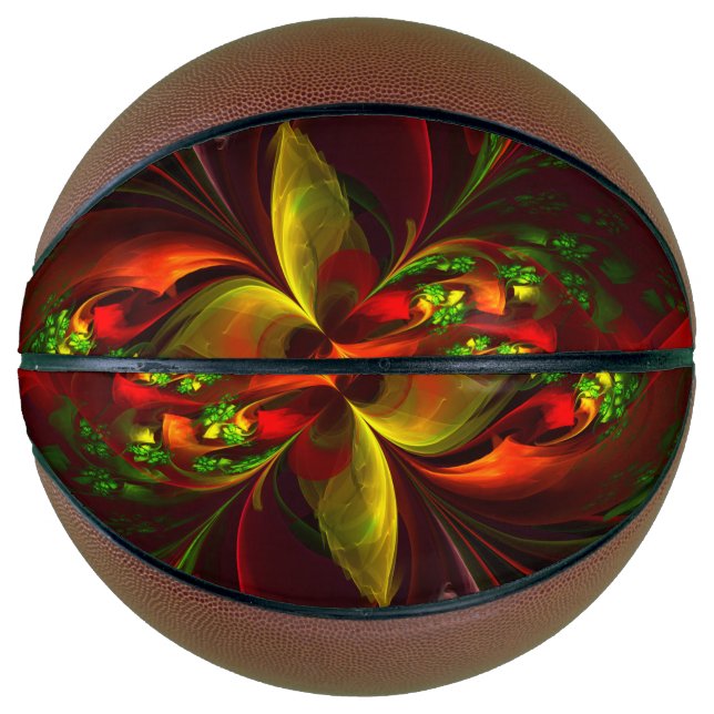 Modern Red Green Floral Abstract Art Pattern #05 Basketball (Front)