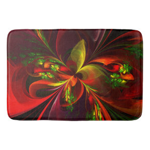 Modern Red Green Floral Abstract Art Pattern #05 Bath Mat