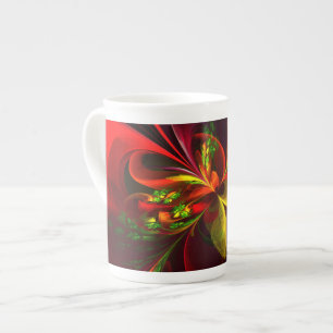 Modern Red Green Floral Abstract Art Pattern #05 Bone China Mug