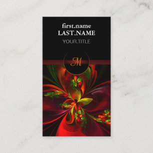 Modern Red Green Floral Abstract Art Pattern #05 Business Card
