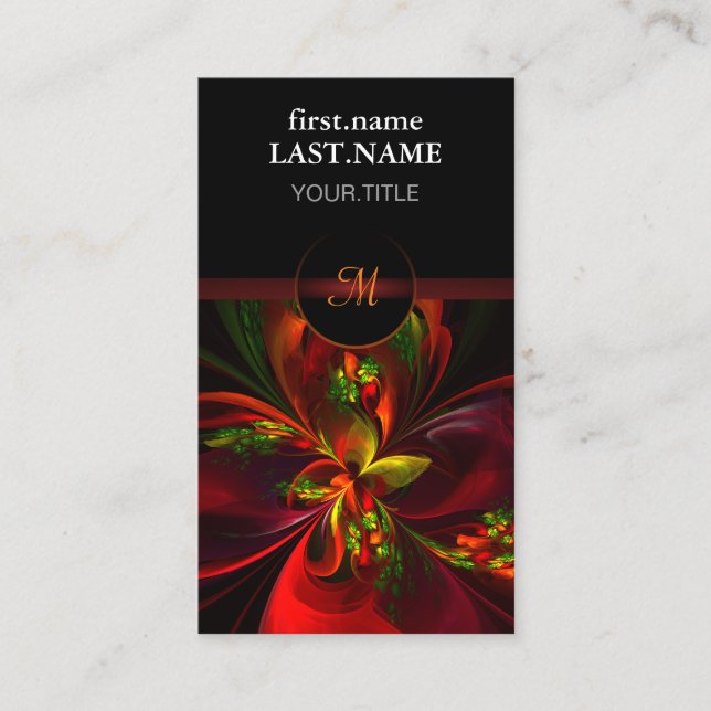 Modern Red Green Floral Abstract Art Pattern #05 Business Card (Front)
