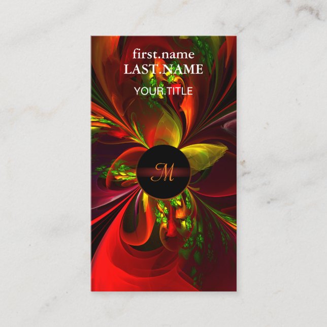Modern Red Green Floral Abstract Art Pattern #05 Business Card (Front)
