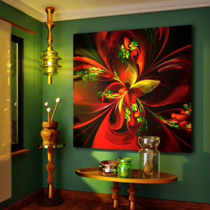 Modern Red Green Floral Abstract Art Pattern #05 Canvas Print