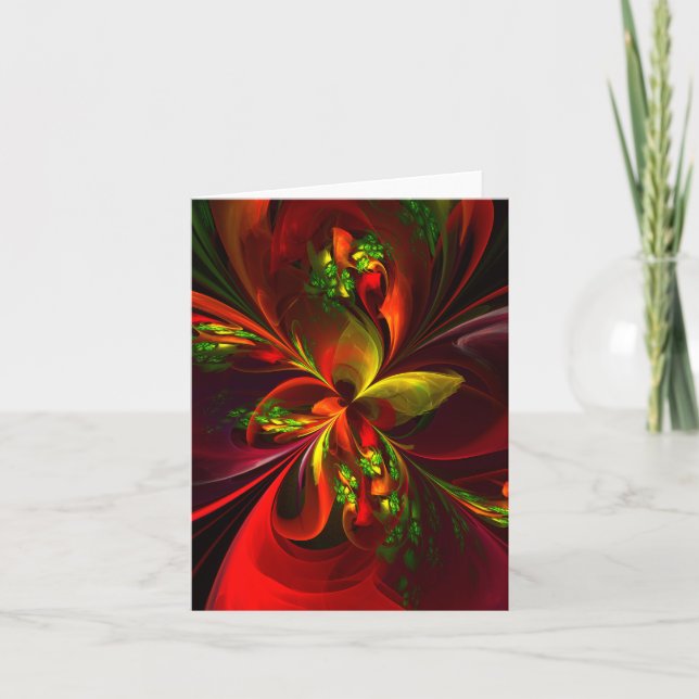 Modern Red Green Floral Abstract Art Pattern #05 Card (Front)