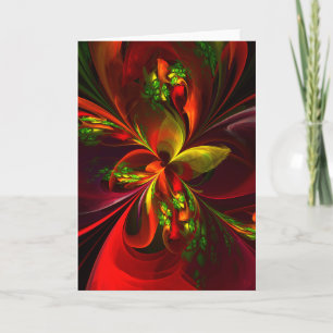 Modern Red Green Floral Abstract Art Pattern #05 Card