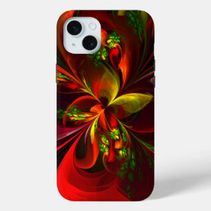 Modern Red Green Floral Abstract Art Pattern #05 iPhone 15 Mini Case