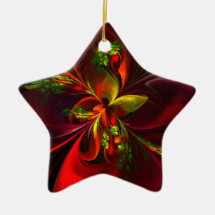 Modern Red Green Floral Abstract Art Pattern #05 Ceramic Tree Decoration