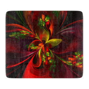 Modern Red Green Floral Abstract Art Pattern #05 Cutting Board