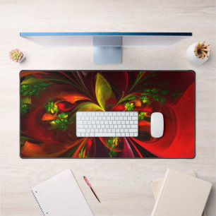 Modern Red Green Floral Abstract Art Pattern #05 Desk Mat