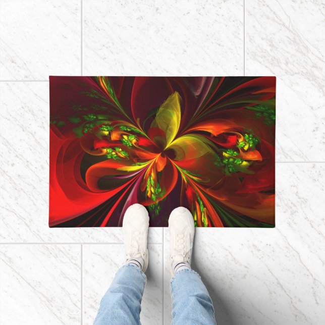 Modern Red Green Floral Abstract Art Pattern #05 Doormat (Indoor)