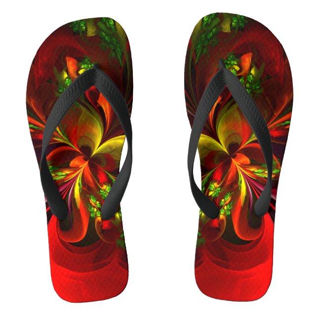 Modern Red Green Floral Abstract Art Pattern #05 Flip Flops (Footbed)