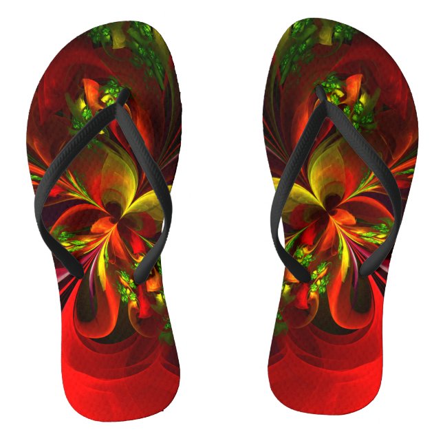 Modern Red Green Floral Abstract Art Pattern #05 Flip Flops (Footbed)