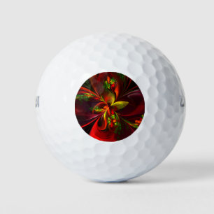 Modern Red Green Floral Abstract Art Pattern #05 Golf Balls