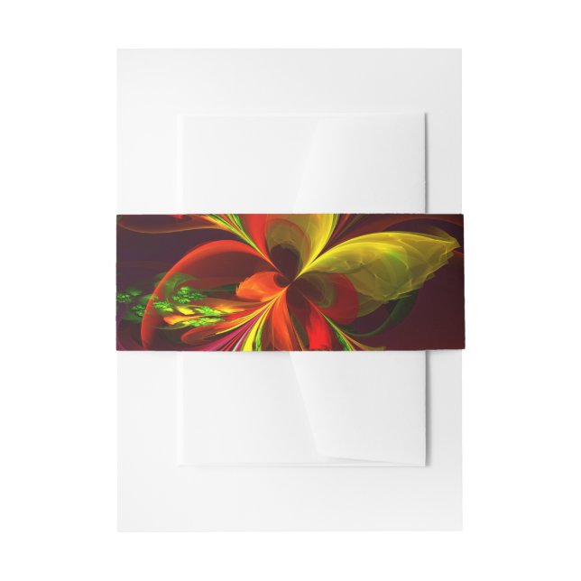 Modern Red Green Floral Abstract Art Pattern #05 Invitation Belly Band (Front Example)