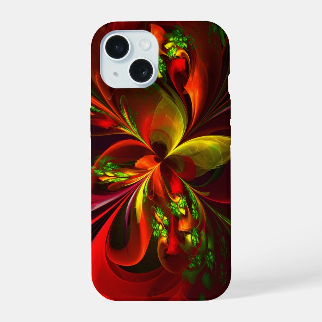 Modern Red Green Floral Abstract Art Pattern #05 iPhone 15 Case (Back)