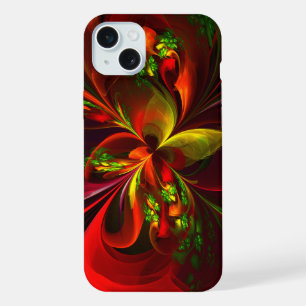 Modern Red Green Floral Abstract Art Pattern #05 iPhone 15 Plus Case