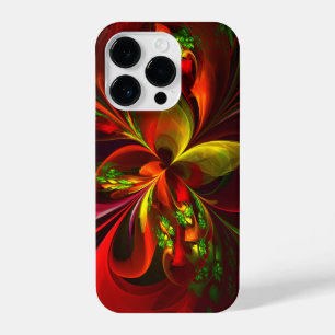 Modern Red Green Floral Abstract Art Pattern #05 iPhone 14 Pro Case