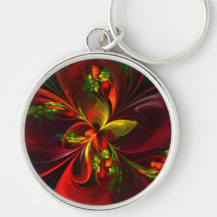 Modern Red Green Floral Abstract Art Pattern #05 Key Ring