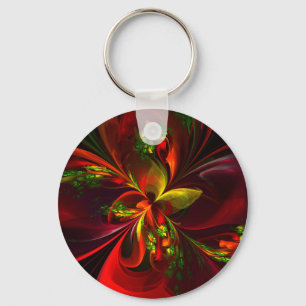 Modern Red Green Floral Abstract Art Pattern #05 Key Ring