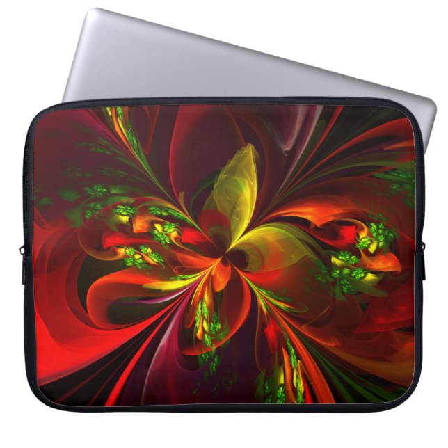 Modern Red Green Floral Abstract Art Pattern #05 Laptop Sleeve (Front)