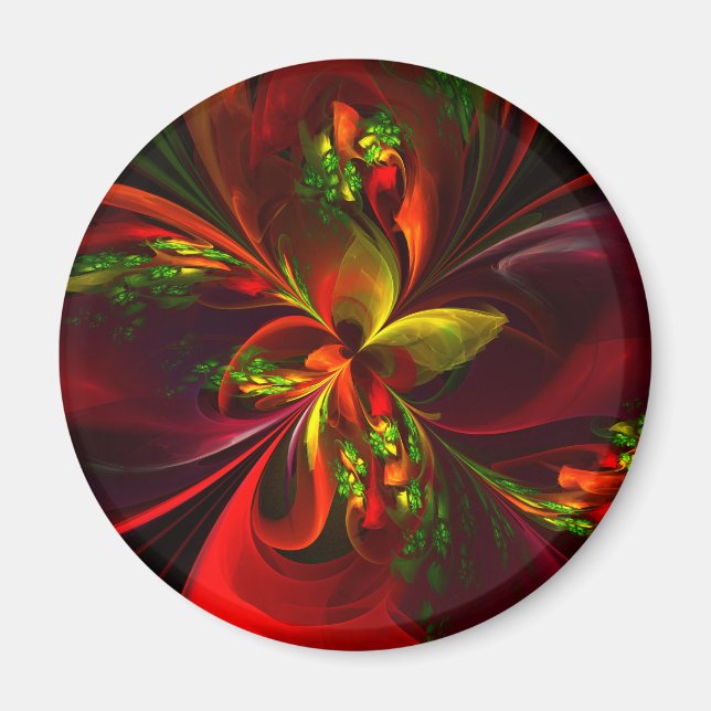 Modern Red Green Floral Abstract Art Pattern #05 Magnet (Front)